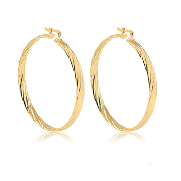 18K Gold Layered Oro Laminado Twisted 64mm Hoops Earrings Wholesale 21.0063